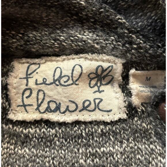 Field Flower x Anthro Sweater Gray Black Spacedye Cowl Neck Curved Hem Medium - Picture 3 of 7